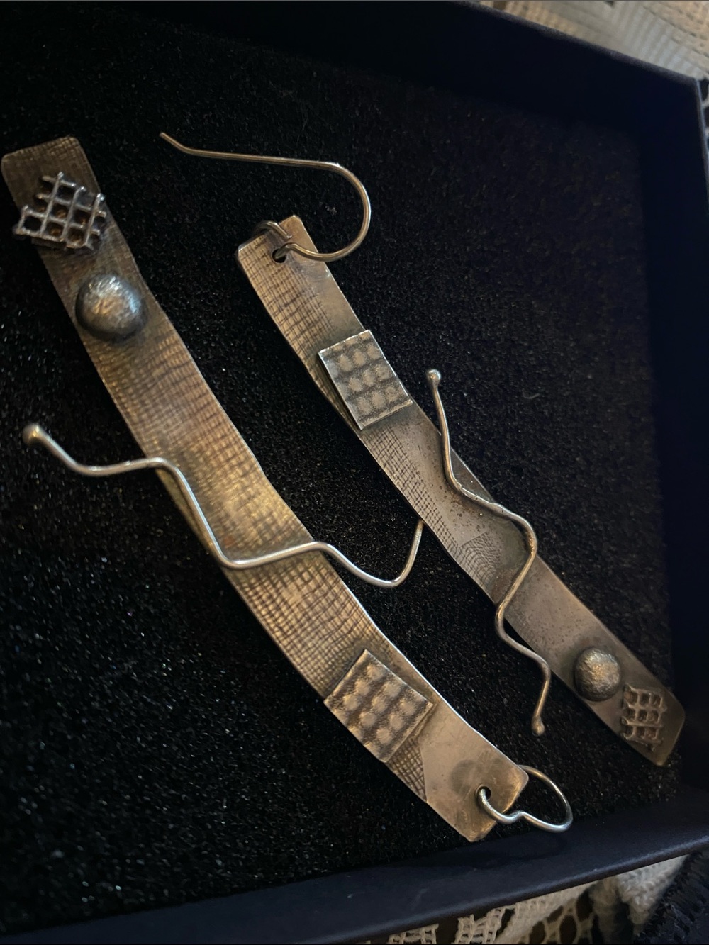 Artisan Silver-Tone Geometric Drop Earrings for Women